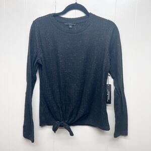 Haute Monde Speckled Front Knot Women's Long Sleeve Black Sweater Juniors Large